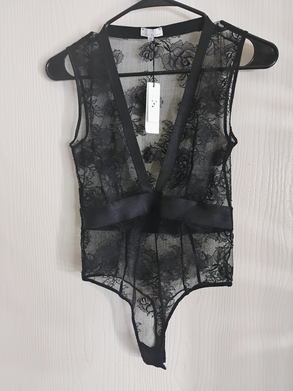 Fleur du Mal Black Floral Lace Plunge Bodysuit